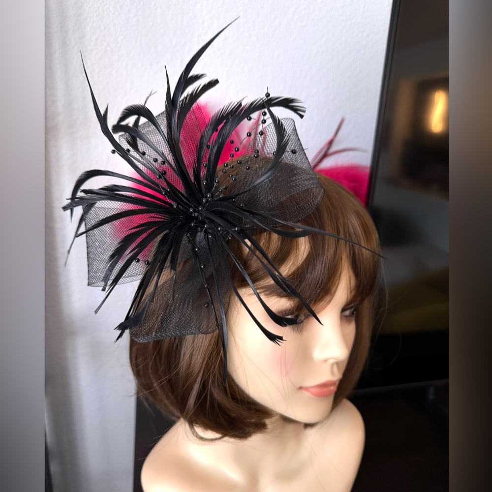 Elegant Black Feather Bow Fascinator or Brooch